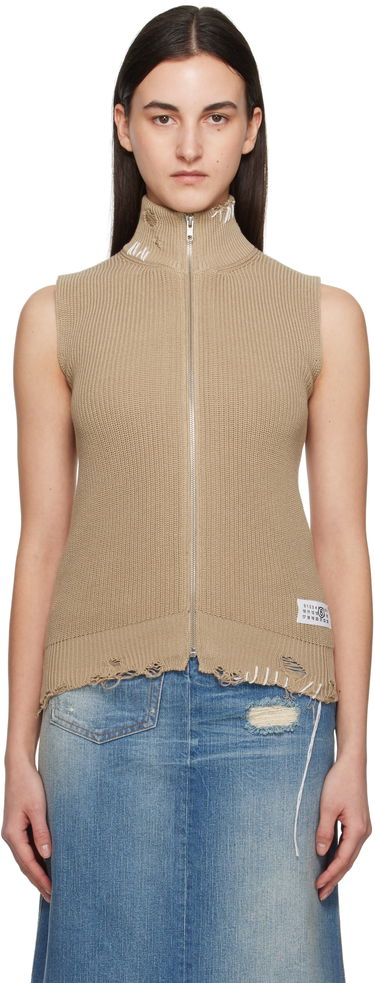 Sveter Maison Margiela MM6 Maison Margiela Eaten Knit Zip-Up Vest Béžová | S52FB0095 M13089, 0