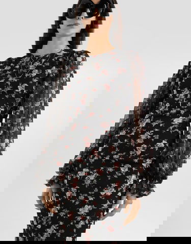 Šaty Dolce & Gabbana Vintage Roses-print Charmeuse Midi Dress with Sheer Puffed Sleeves Rôznofarebný | F611DTFSA8CHN5XQ, 3