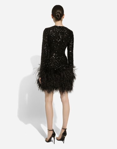 Šaty Dolce & Gabbana Sequined Mini Dress With Feather Trim Čierna | F6DKSTFLUBXN0000, 2