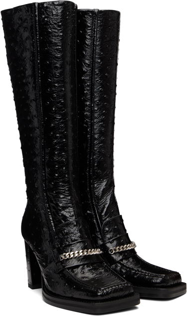 Tenisky a topánky Martine Rose Martine Rose Embossed Square Toe Block Heel Tall Boots with Chain Čierna | 1077LE03001, 3
