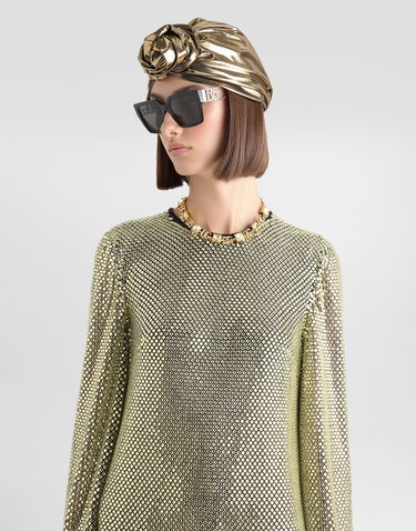 Šaty Dolce & Gabbana Crystal Mesh Short Dress Béžová | F6TJKZFLSK3S0997, 3