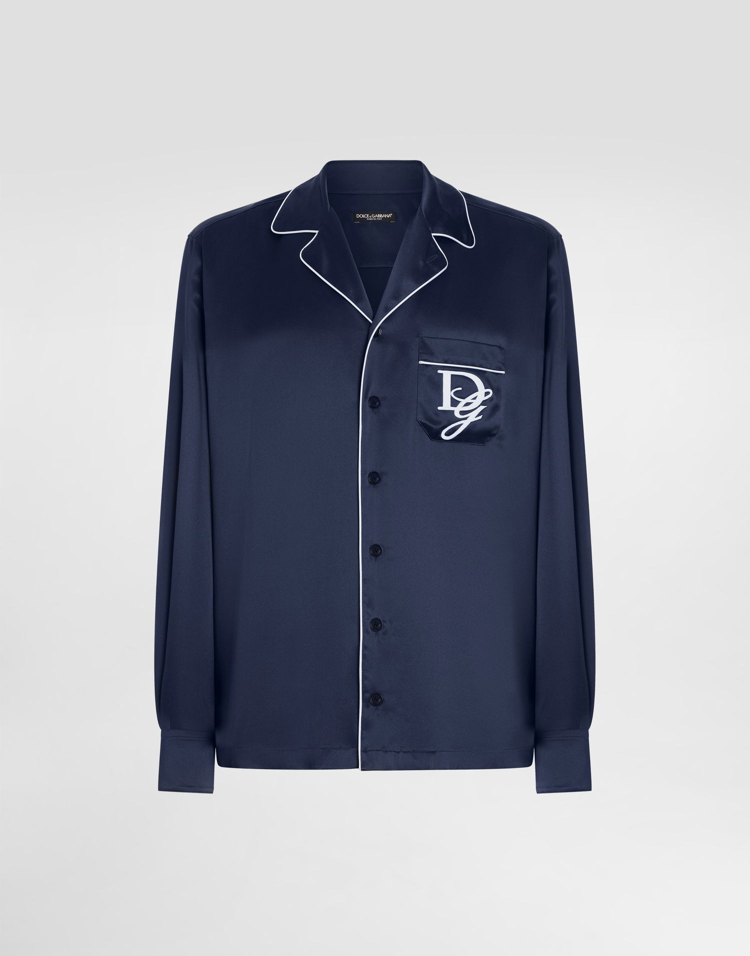Košeľa Dolce & Gabbana Silk Shirt with Logo Embroidery Modrá | G5IF1ZFU1AUB0665, 0