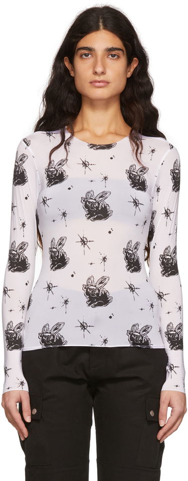 Tričko We11done We11done Semi-Sheer Long Sleeve T-Shirt with Bunny Print Biela | WD-TT1-22-577-W-WH, 0