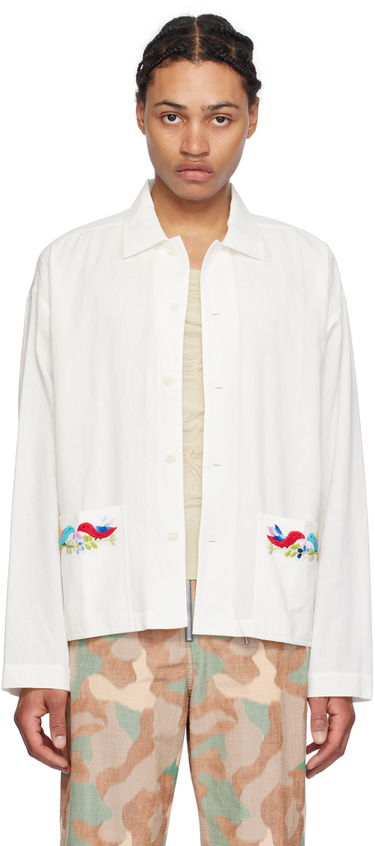 Košeľa YMC Embroidered Linen Shirt Biela | P2WAE, 0