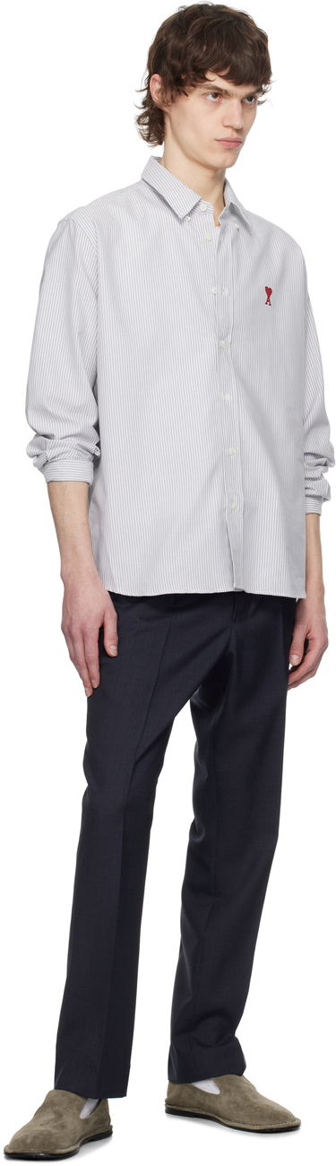 Košeľa AMI AMI Cotton Striped Button-Down Ami de Coeur Shirt Biela | USH063.CO0087, 3