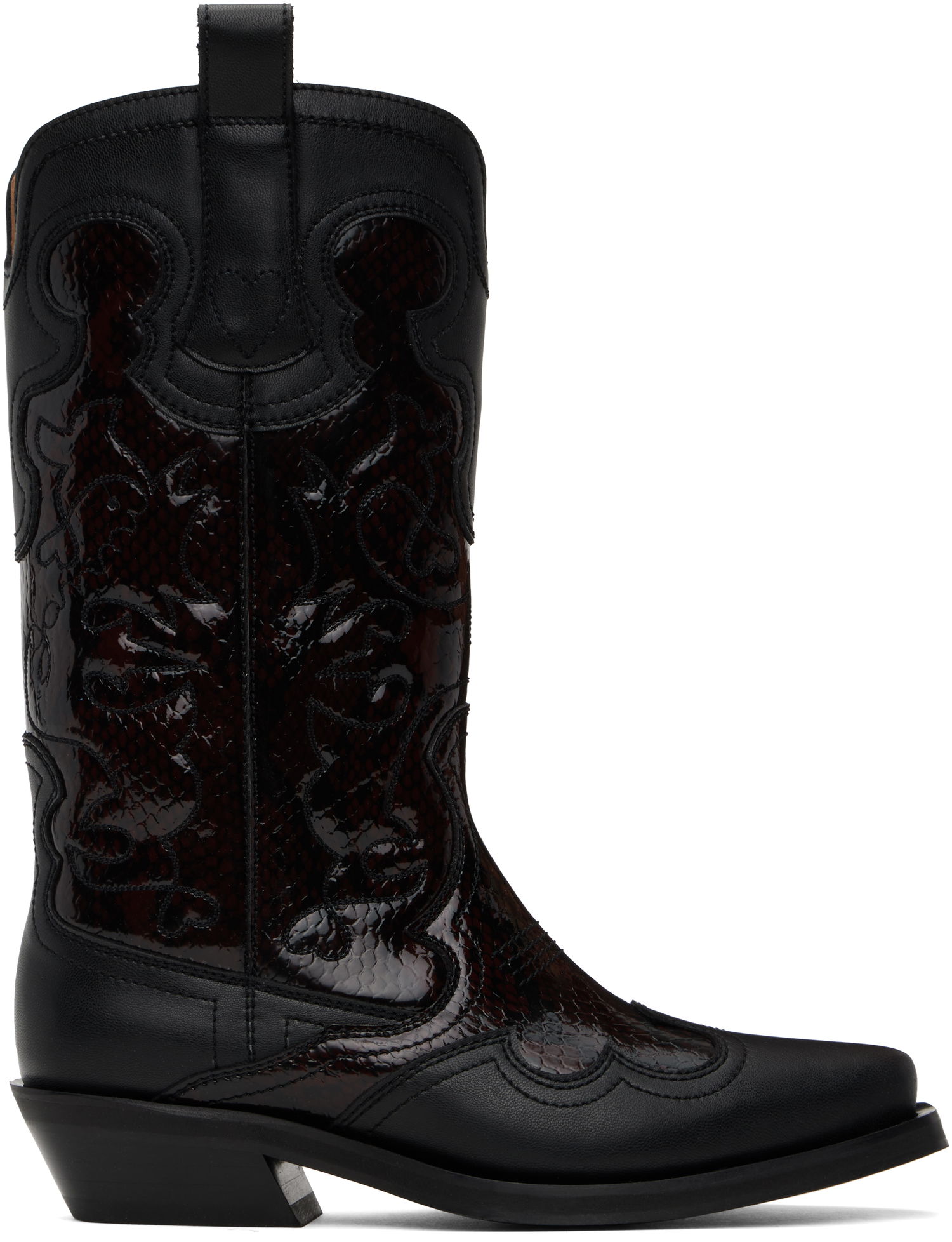 Oblečenie GANNI GANNI Mid Shaft Embroidered Western Boots Čierna | S2857, 0