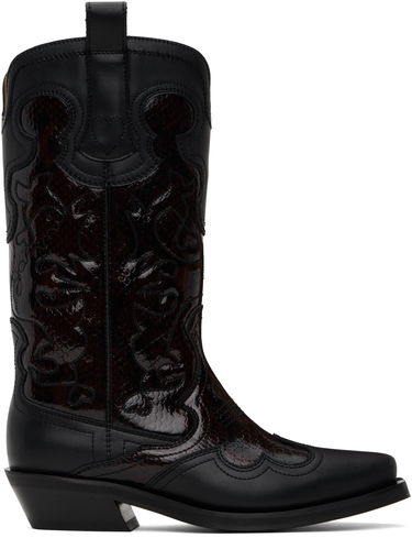 Oblečenie GANNI GANNI Mid Shaft Embroidered Western Boots Čierna | S2857, 0