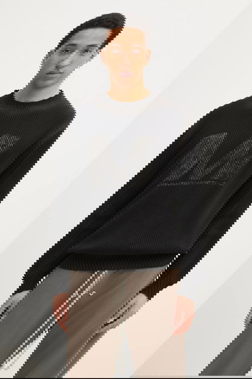 Sveter Maison Margiela MM6 Maison Margiela Cotton Ribbed Knit Sweater with M Design Čierna | SH0HL0024, 0