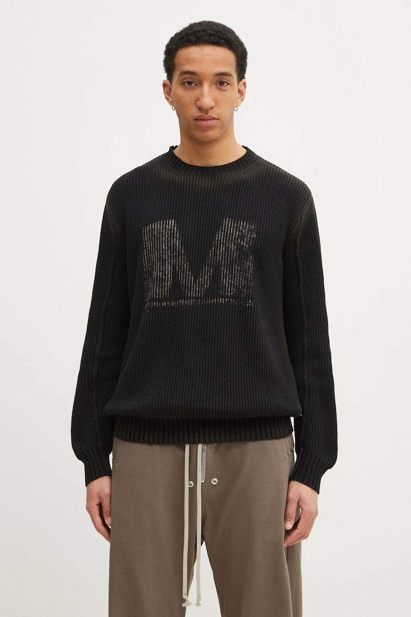 Sveter Maison Margiela MM6 Maison Margiela Cotton Ribbed Knit Sweater with M Design Čierna | SH0HL0024