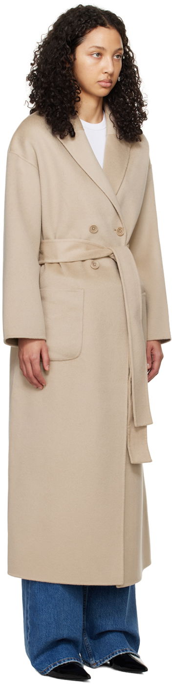 Long Wrap Beige Wool Coat