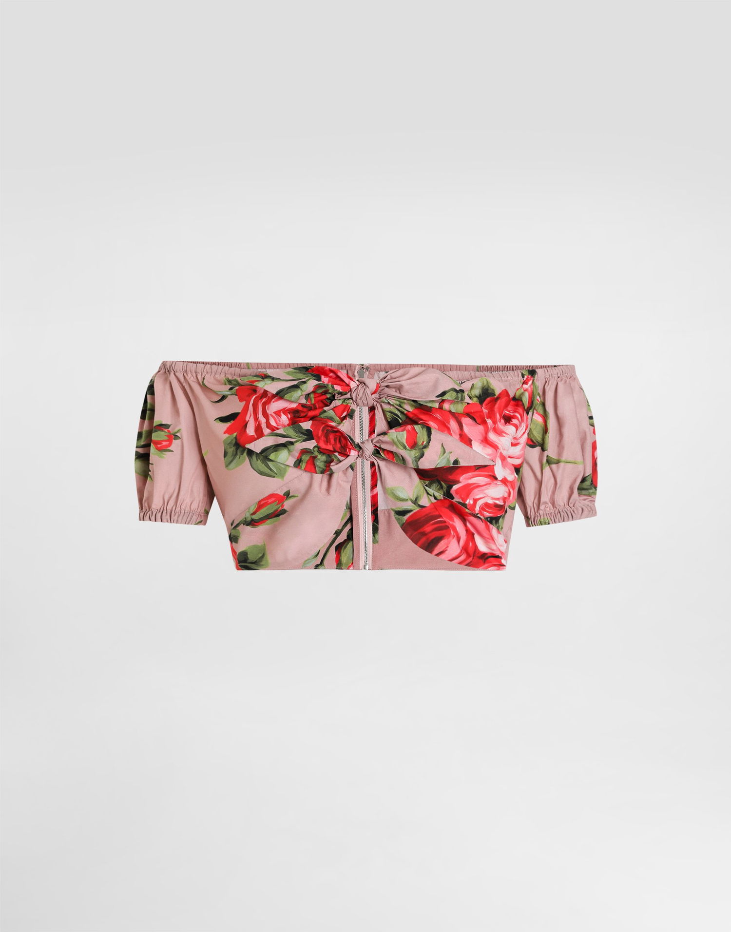 Crop Top Dolce & Gabbana Rose Bouquet-print Cotton Off-the-Shoulder Cropped Top with Front Ties Rôznofarebný | F7AV0THS5UTHF5ZN, 0