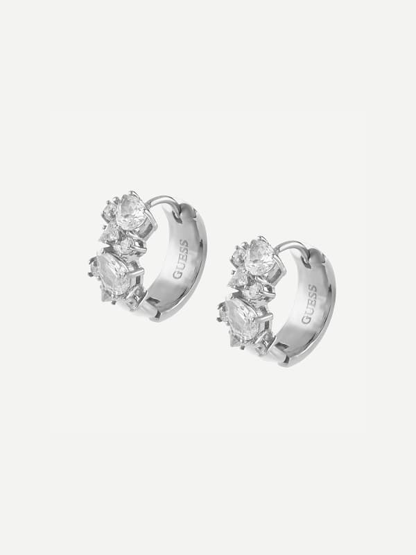 Náušnice GUESS Silver-Tone Crystal Hoop Earrings Metalická | JUBE04411JW, 0