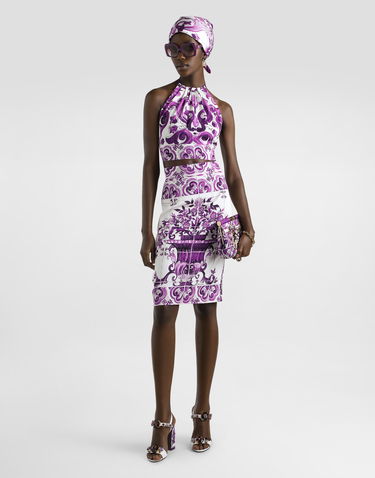 Sukňa Dolce & Gabbana Dolce & Gabbana Majolica Print Silk Fitted Skirt Fialová | F4C2CTHPABWIP3TN, 1