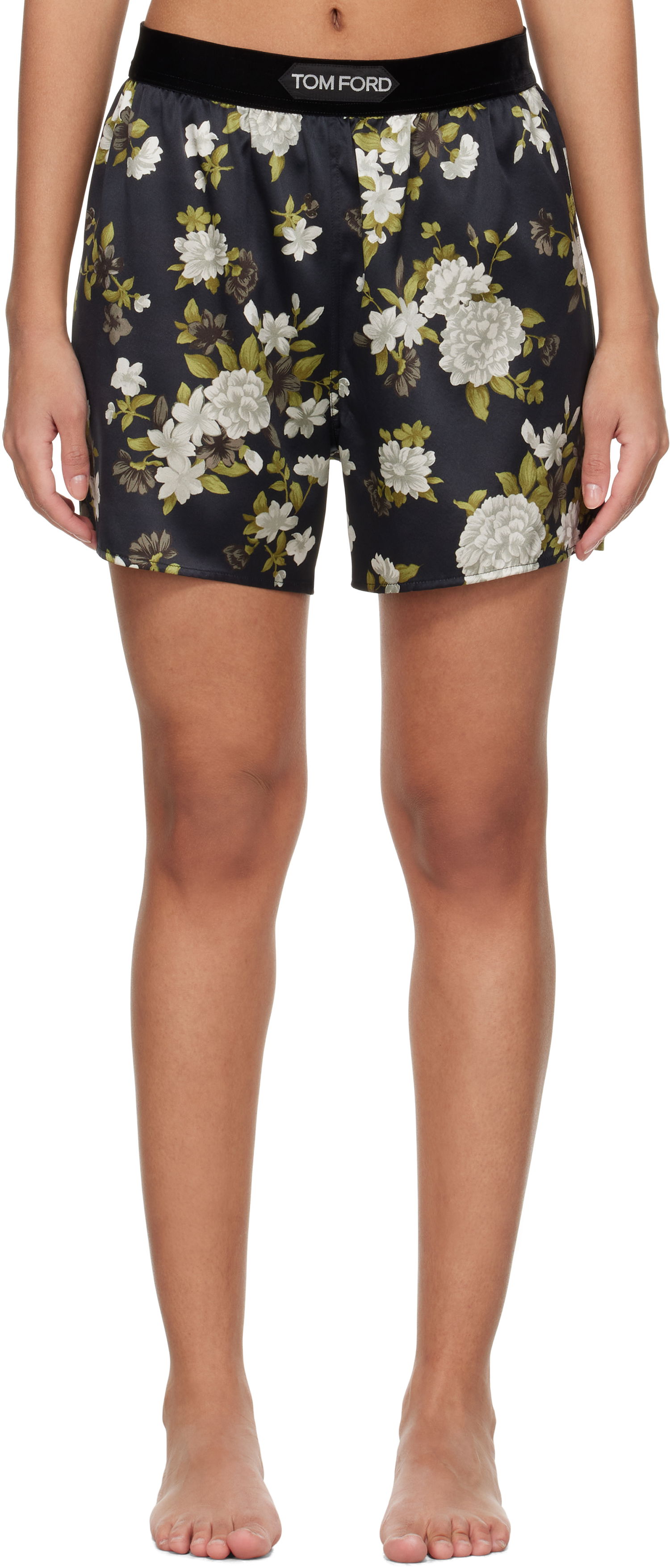 Boxerky Tom Ford Tom Ford Hendrix Floral Stretch Silk Satin Pyjama Shorts Čierna | SH0021-FAP224, 0