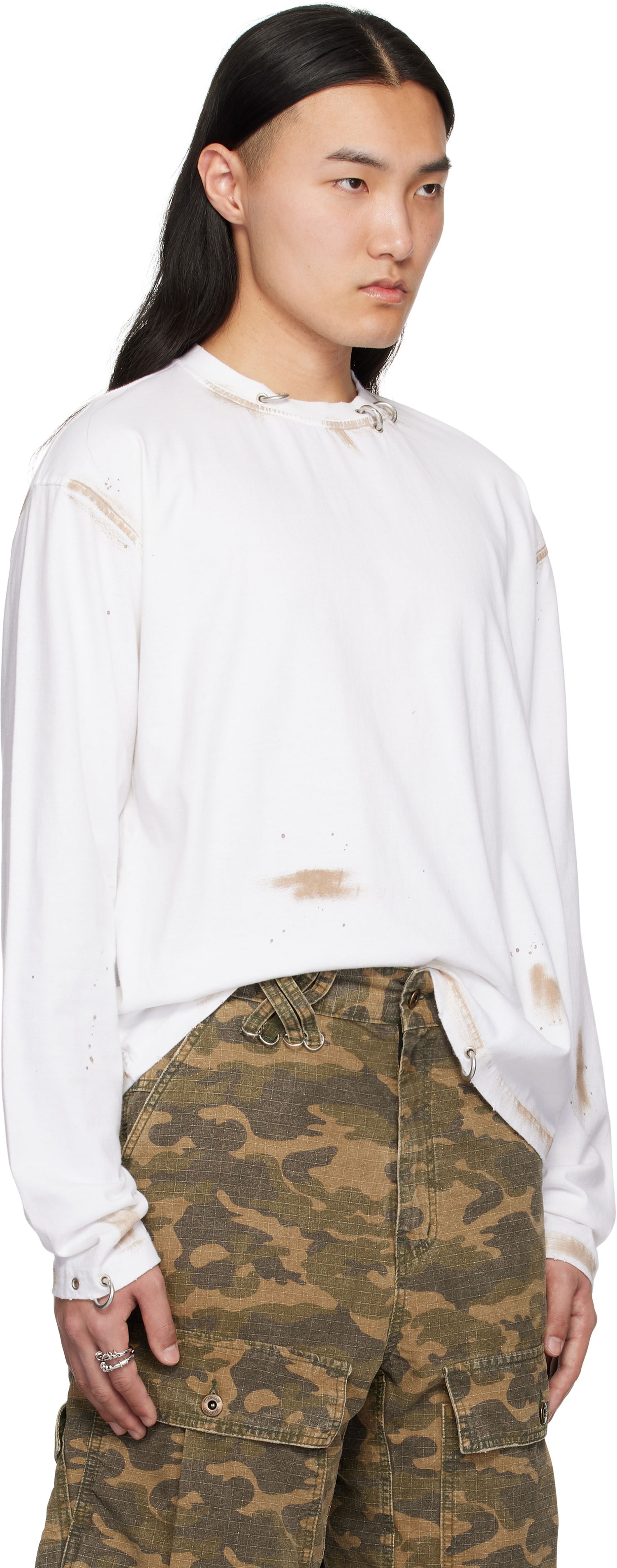 Sveter We11done We11done Pierced Long Sleeve T-Shirt Biela | WD-TT0-25-771-U-WH, 1