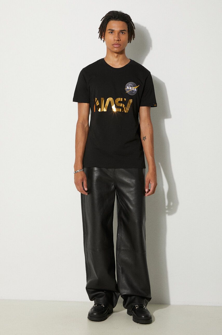 Tričko Alpha Industries NASA Reflective T-Shirt With Print Čierna | 178501.365, 1