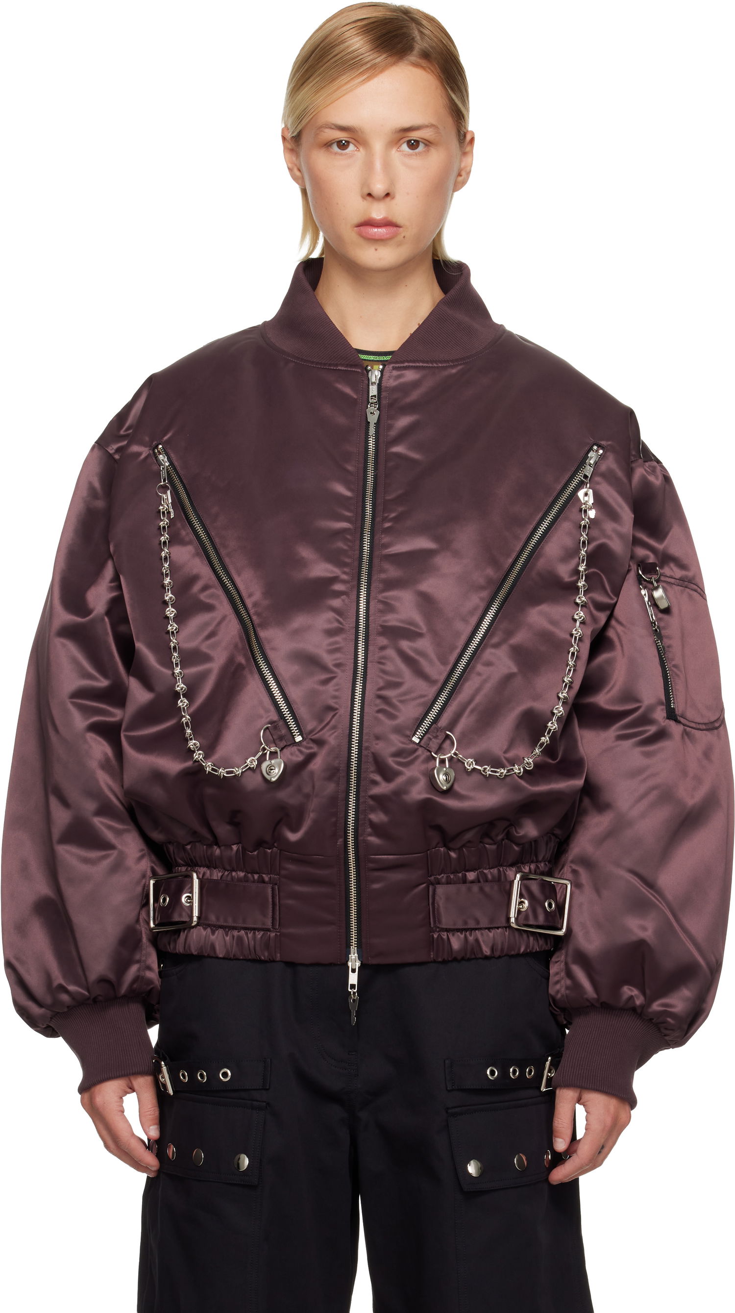 Bomber bunda Chopova Lowena Helter Satin Bomber Jacket with Chain-Link and Zip Details Fialová | 5326, 0