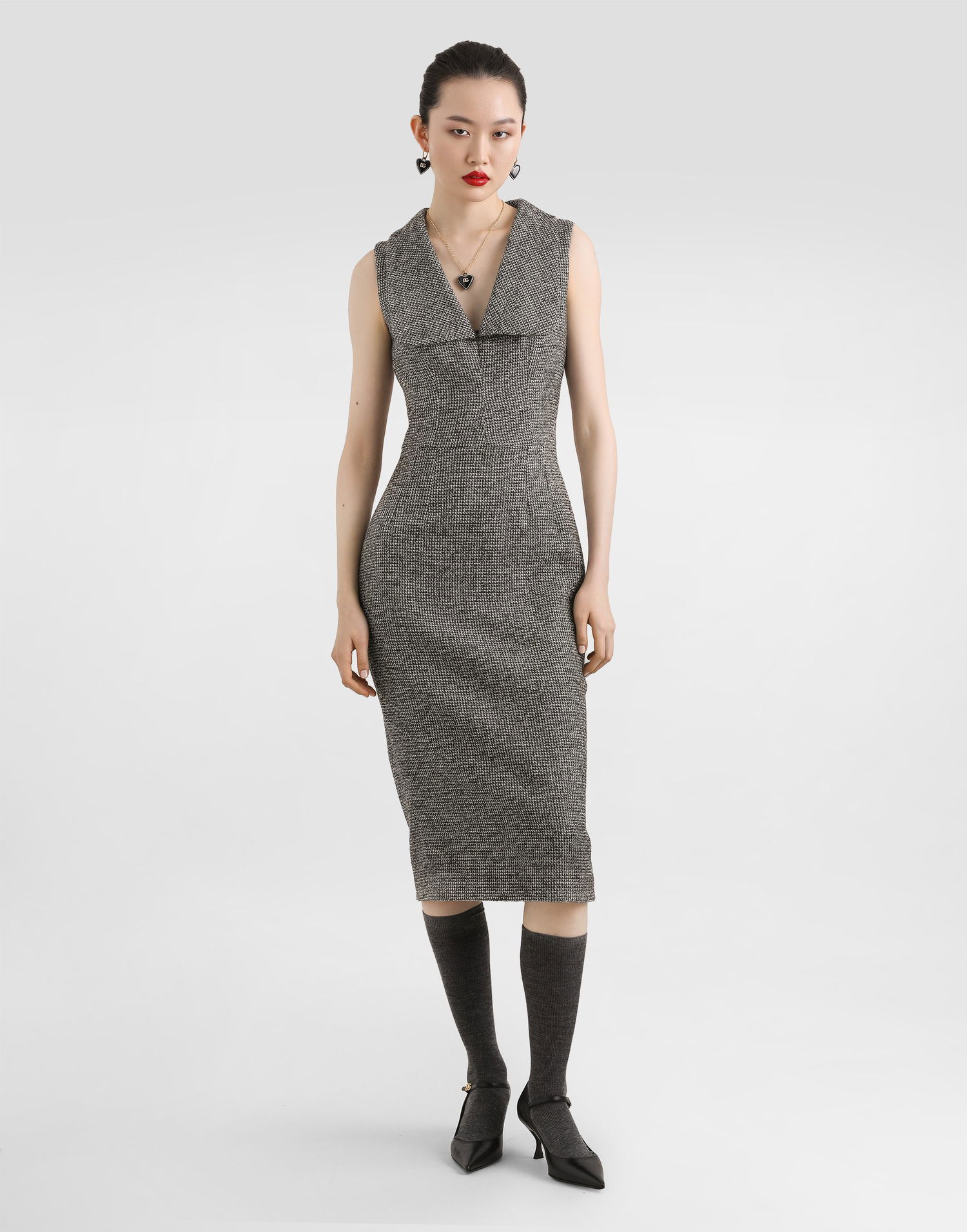 Šaty Dolce & Gabbana Dolce & Gabbana Dotted Wool Blend Midi Dress Šedá | F6TVWTFMZATS8030, 1