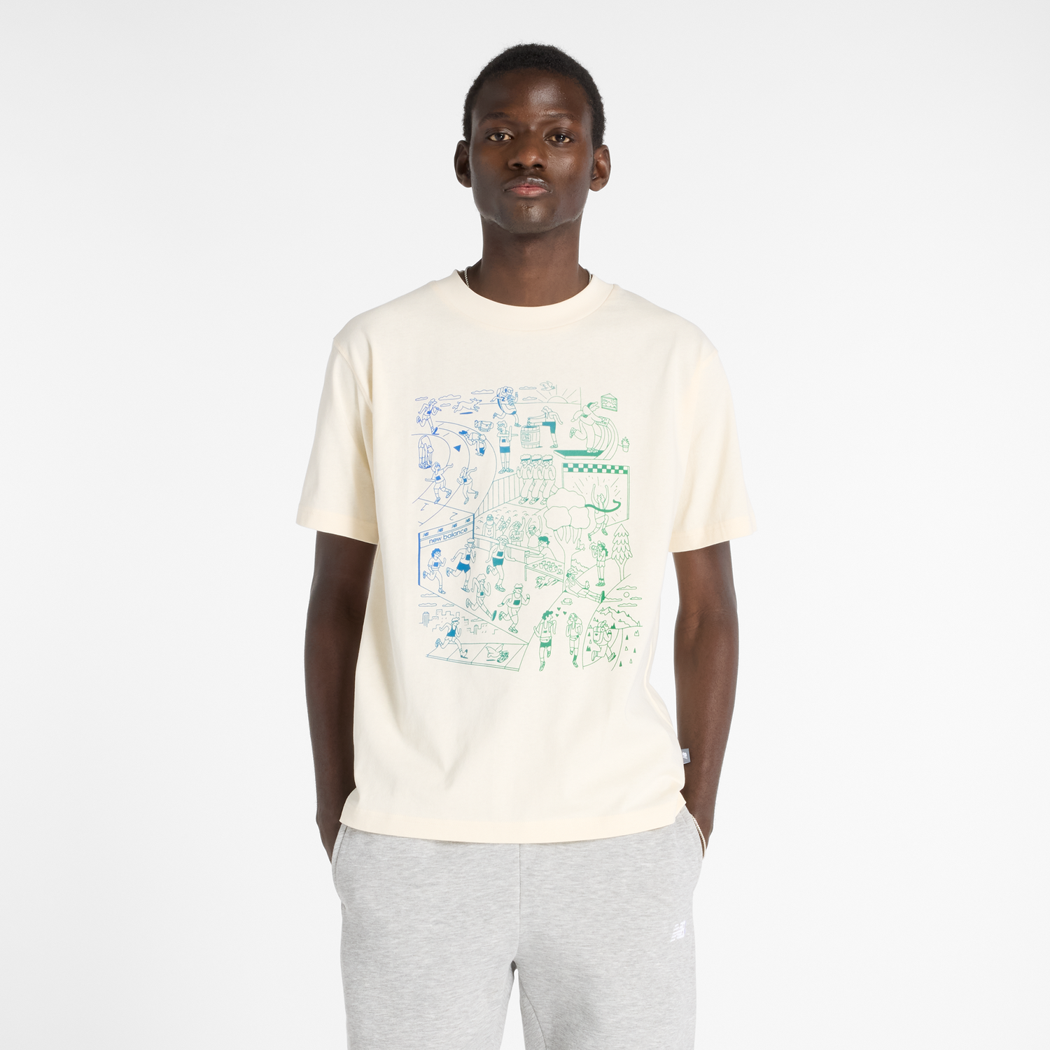 Tričko New Balance Men's Graphic Running T-Shirt Béžová | NBMT53916PEF, 0