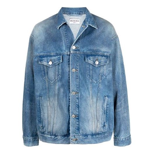 Bunda Balenciaga Sprayed Denim Jacket Large Fit Modrá | 678354TCW030406