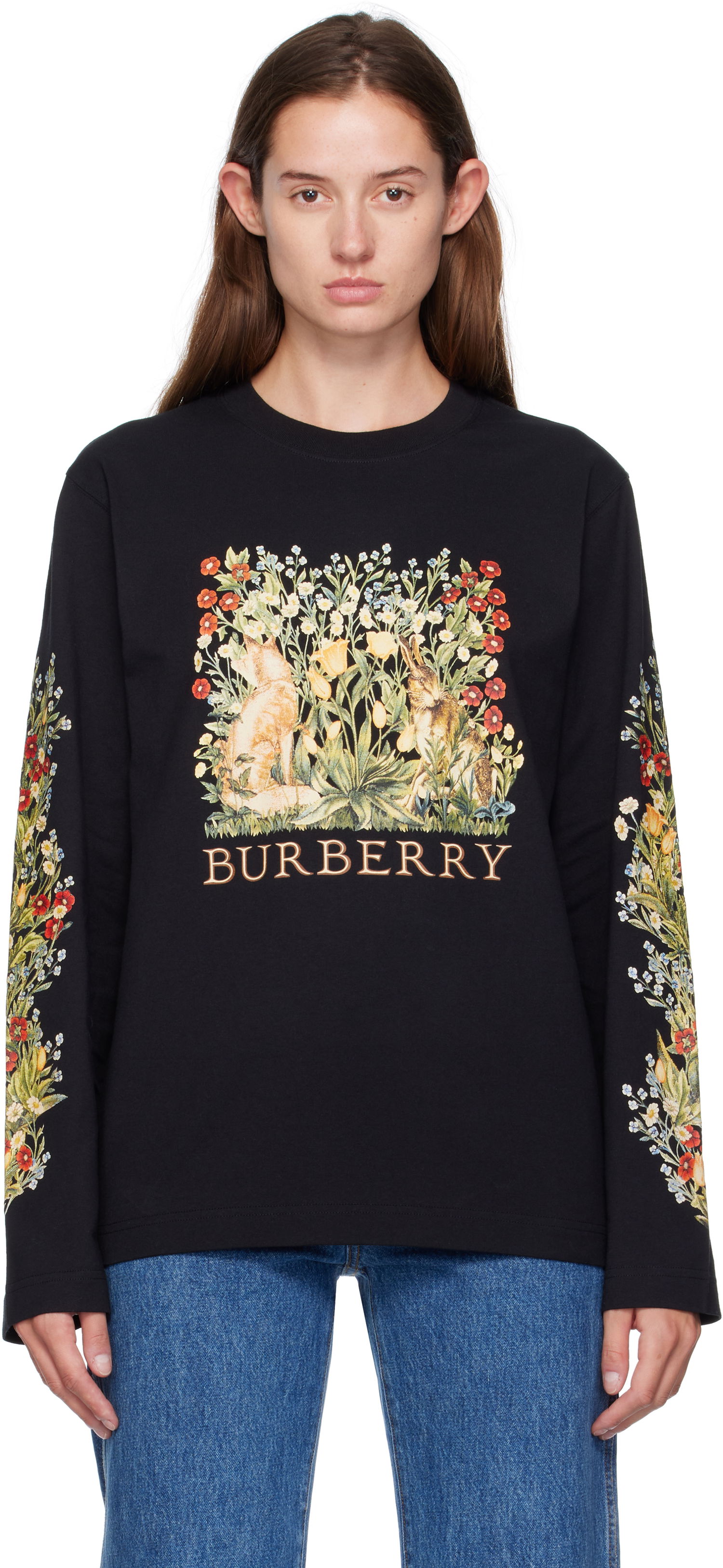 Tričko Burberry Burberry Forest Print Long-Sleeve T-Shirt Čierna | 8115847, 0