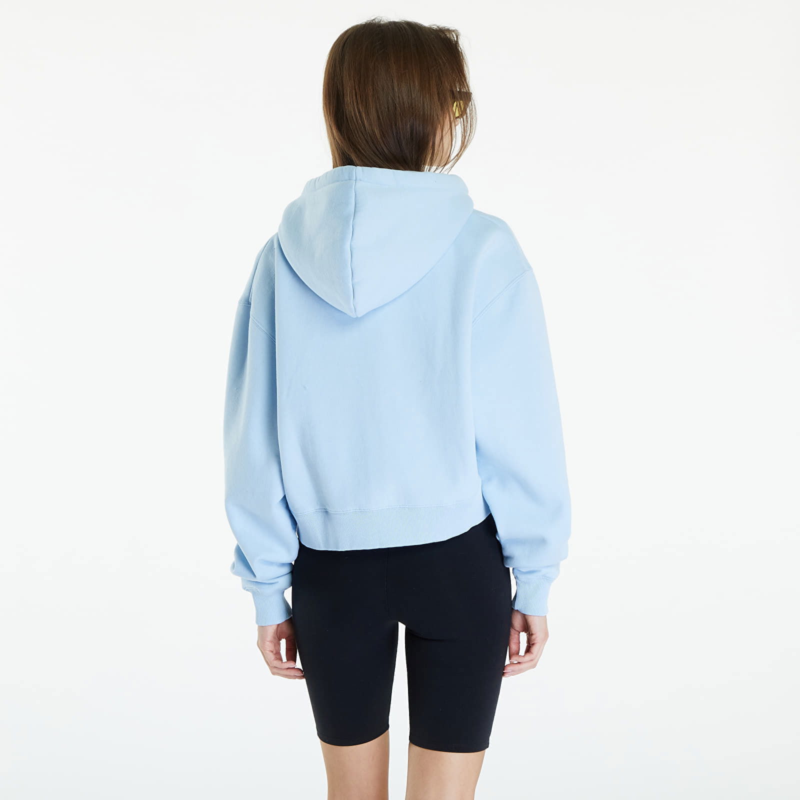 Femme Basic Crop Zip Up Hooded Sweater Blue Bell