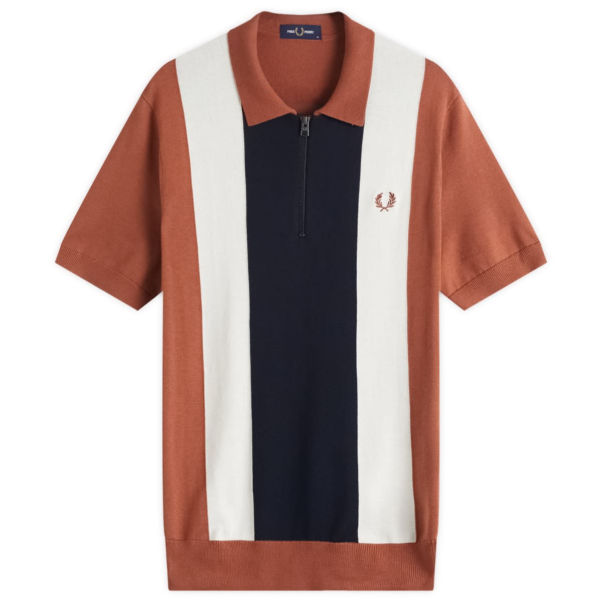 Polo tričko Fred Perry Men's Vertical Stripe Zip Neck Knitted Polo Shirt Hnedá | K9728-Y91, 1
