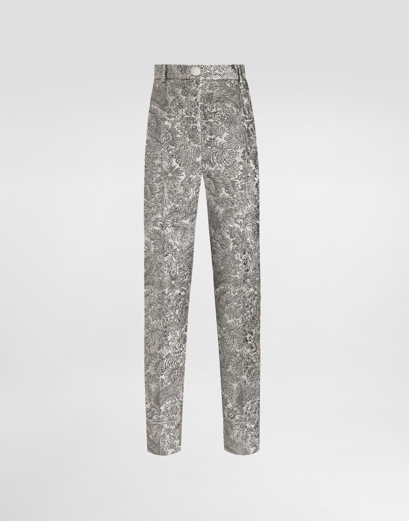Nohavice Dolce & Gabbana Floral Jacquard Trousers Metalická | FTAM2ZFJZALS0998