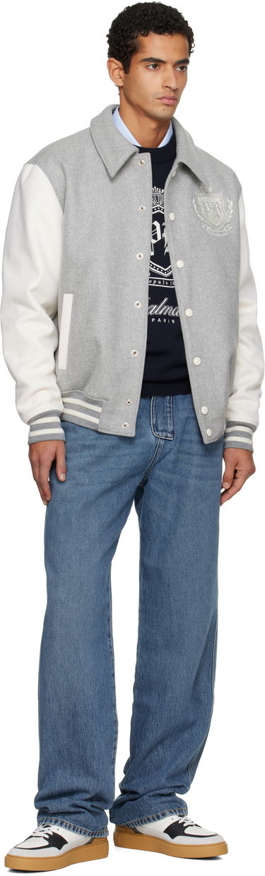 Bomber bunda Balmain Wool Varsity Bomber Jacket Šedá | FH0TFA71MH95, 3