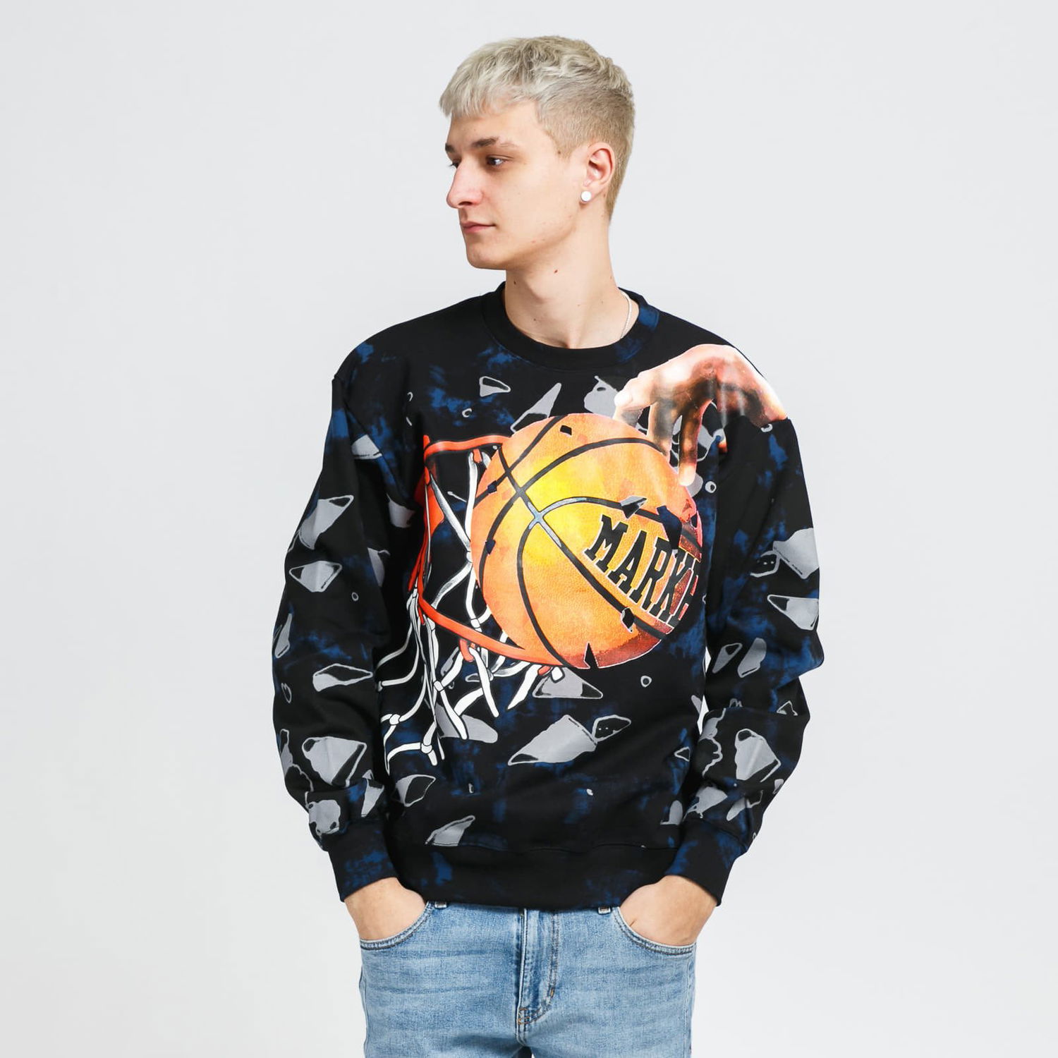Mikina MARKET Shattered Backboard Tie-Dye Crewneck Čierna | 398000029 / 190134, 0