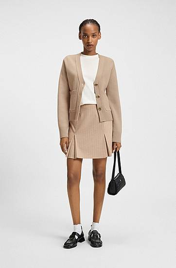 Sveter BOSS Embroidered Logo Wool-Blend Cardigan Béžová | 50545141, 1