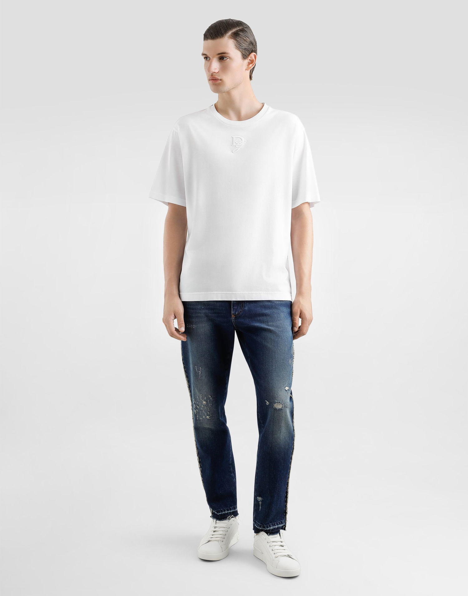 Tričko Dolce & Gabbana Dolce & Gabbana Cotton T-Shirt with Embroidered Logo Biela | G8PN9ZG7O4EW0800, 1