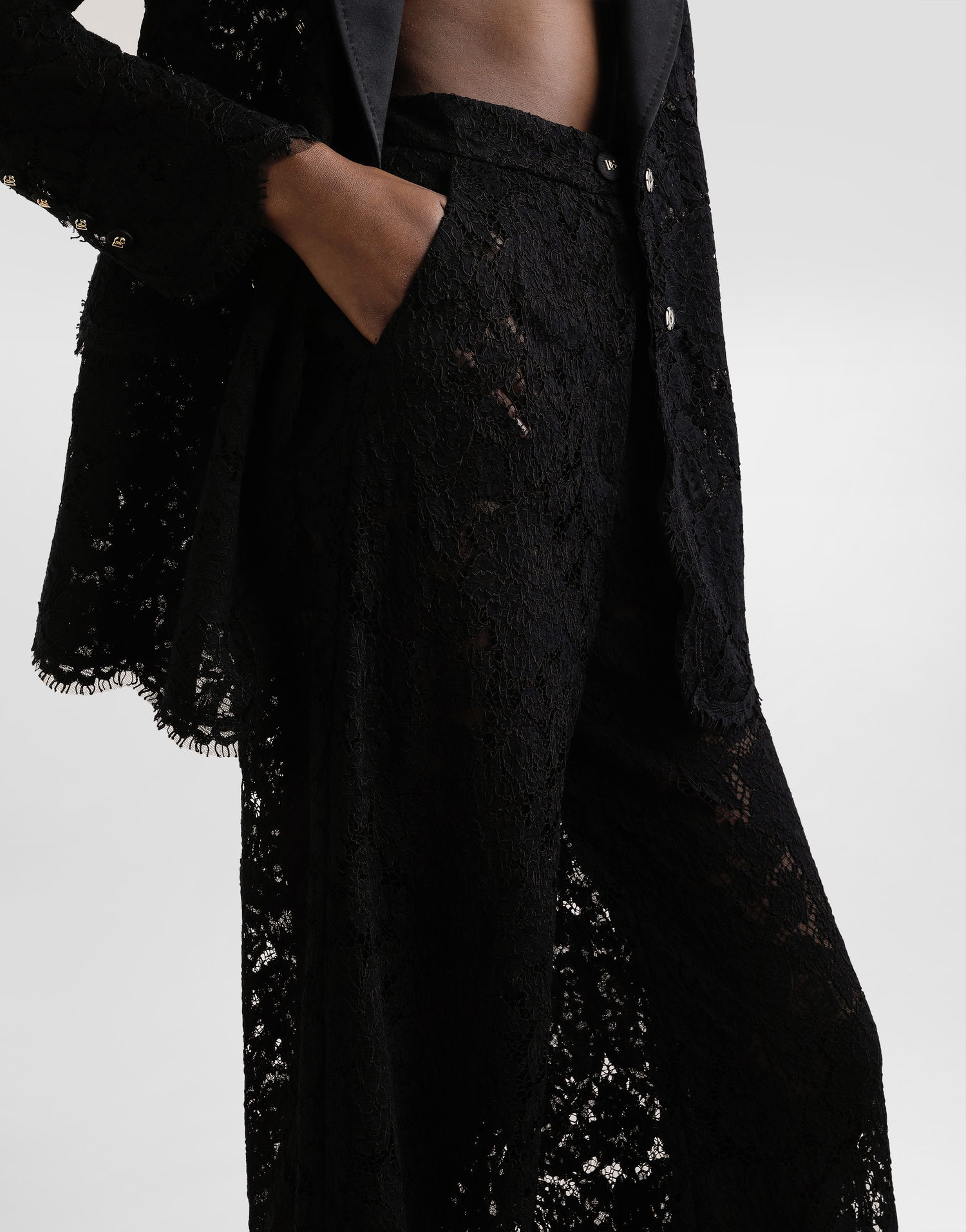 Nohavice Dolce & Gabbana Cordonetto Lace Trousers Čierna | FTCPTTHLM7LN0000, 1