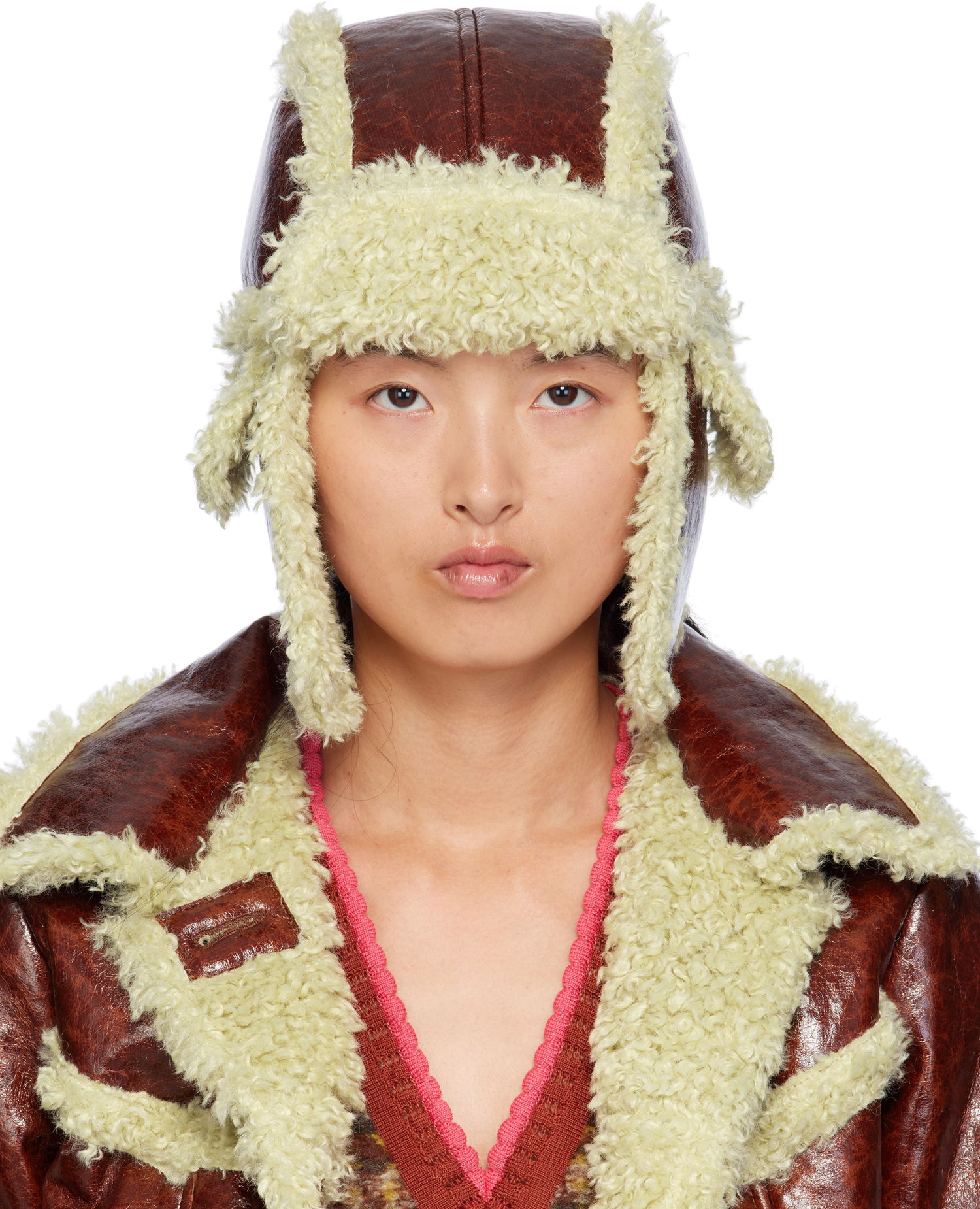 Bunda Anna Sui Anna Sui Curly Aviator Faux-Leather Hat Hnedá | 824A90, 0