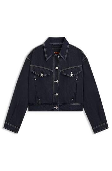 Bunda BOSS Regular-fit trucker jacket in rinse-washed denim Modrá | 50552464, 0