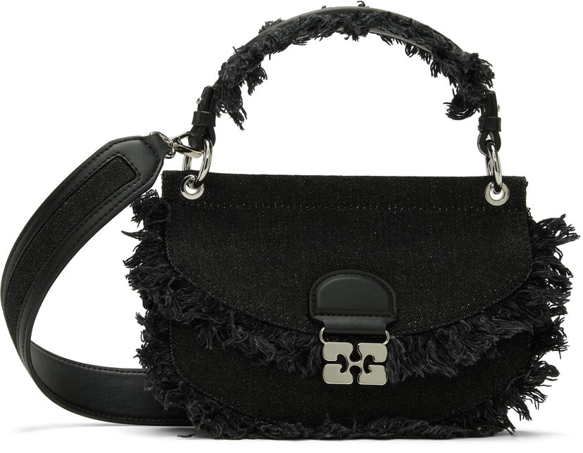 Kabelka GANNI Apo-G Mini Top Handle Fringed Denim Bag Čierna | A6909