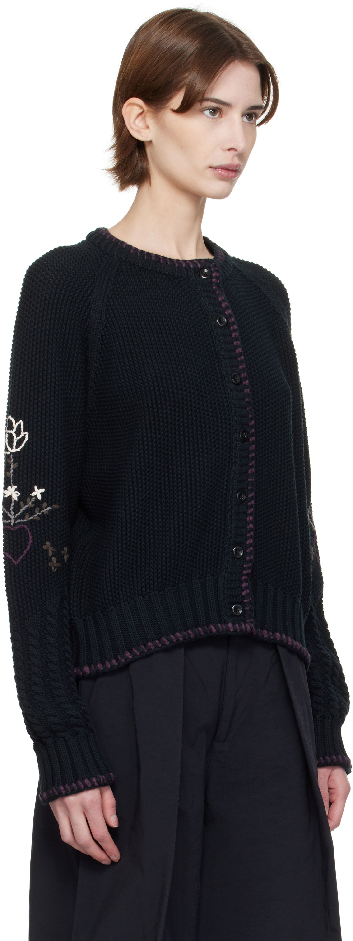 Sveter YMC YMC Lotus Embroidered Cardigan Čierna | Q8XMK, 1