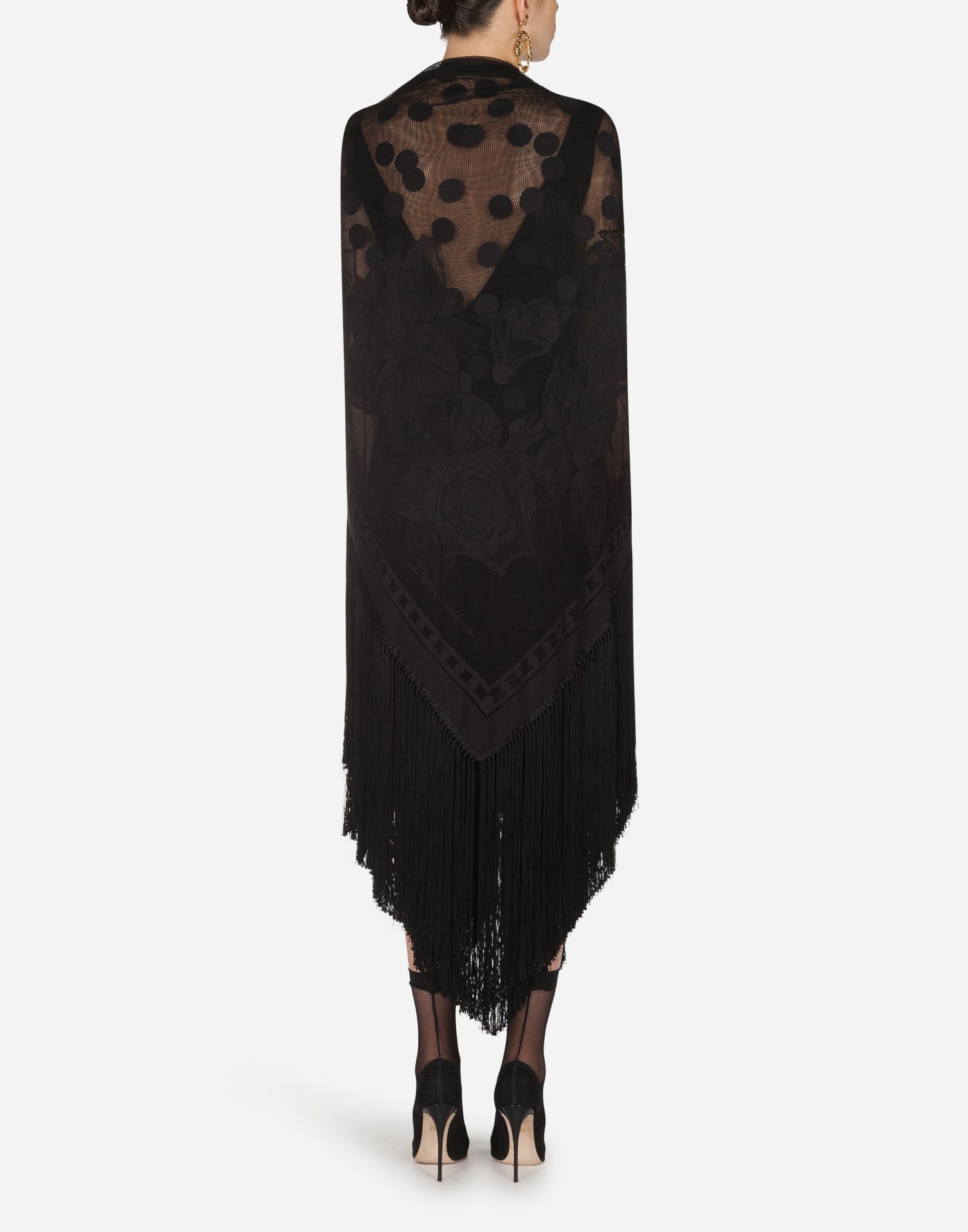 Šál Dolce & Gabbana Dolce & Gabbana Cotton and Tulle Shawl with Fringe Čierna | FS208AGDS71N0000, 1