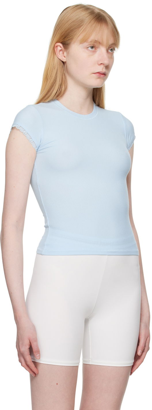 Tričko SKIMS Blue Soft Lounge Lace T-Shirt Modrá | ST-SST-5688W, 1