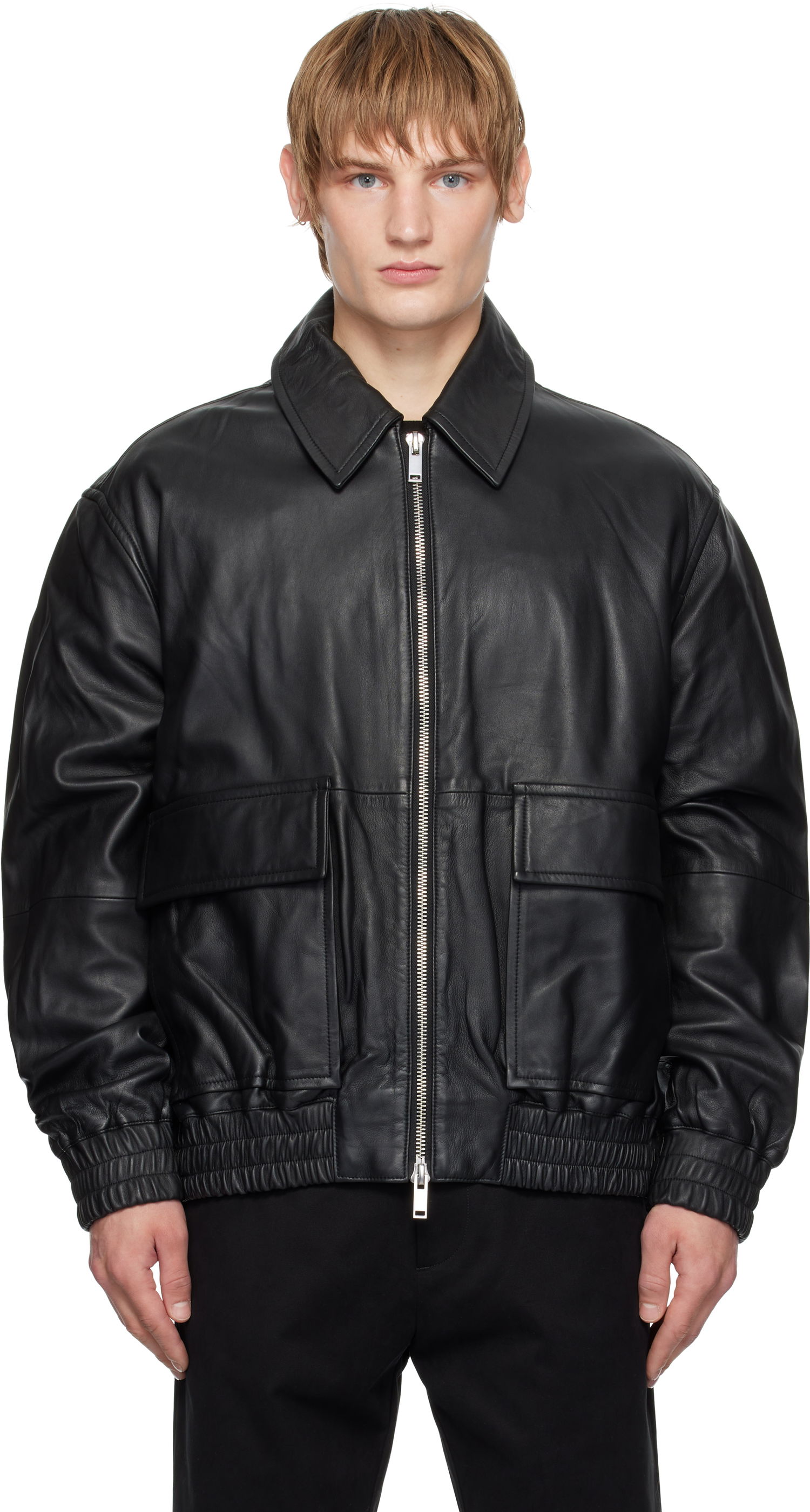 Bomber bunda Studio Nicholson Studio Nicholson Piston Leather Jacket Čierna | PISTON SNM - 1115, 0