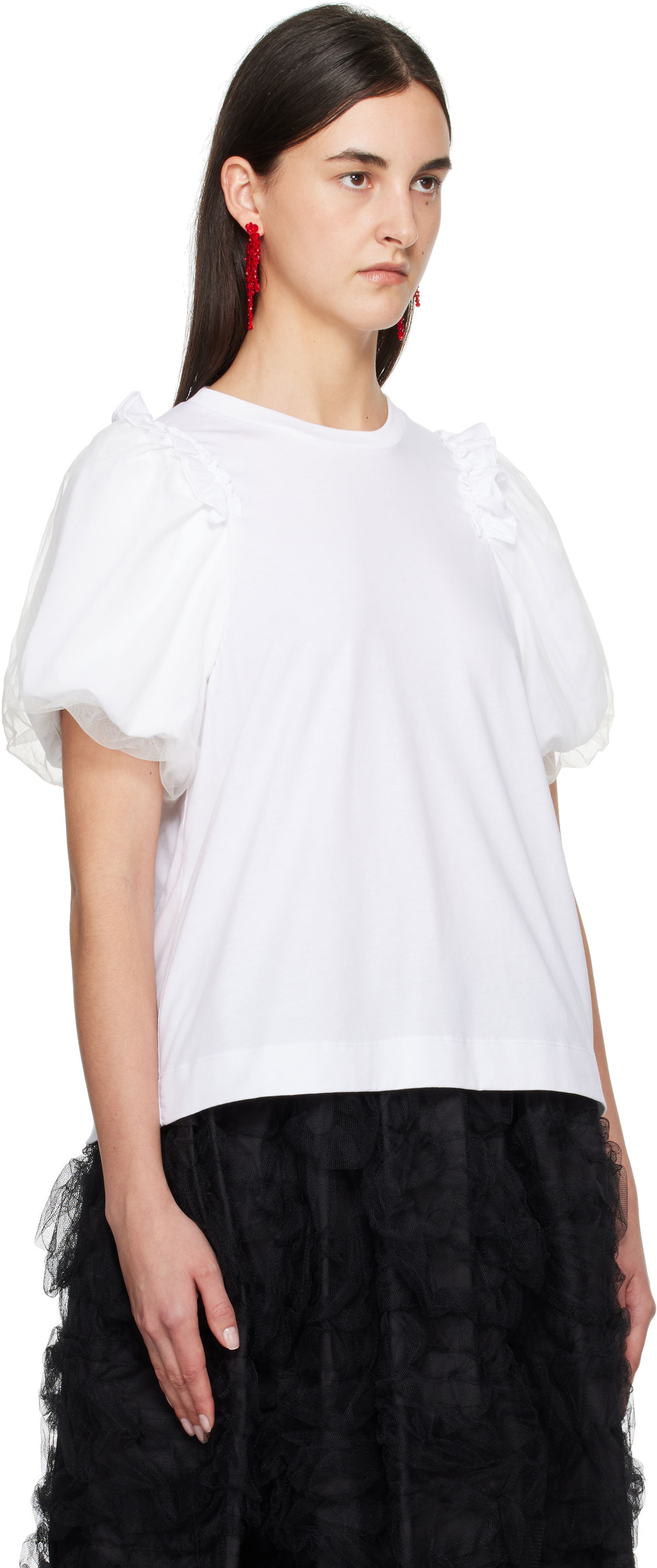 Tričko Simone Rocha Simone Rocha Tulle Overlay Puff Sleeve T-Shirt Biela | 5179 0553, 1