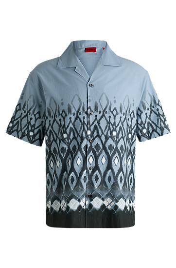 Košeľa BOSS Oversized Cotton Shirt with Hand-Painted Print Modrá | 50539218, 0