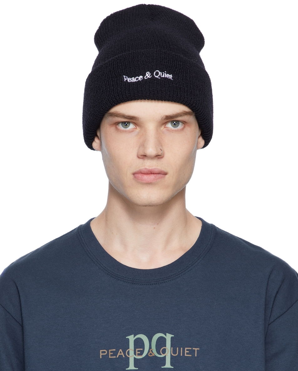 Kulicha Museum of Peace & Quiet Wordmark Logo-Embroidered Beanie Navy | PQFALL21-21, 0