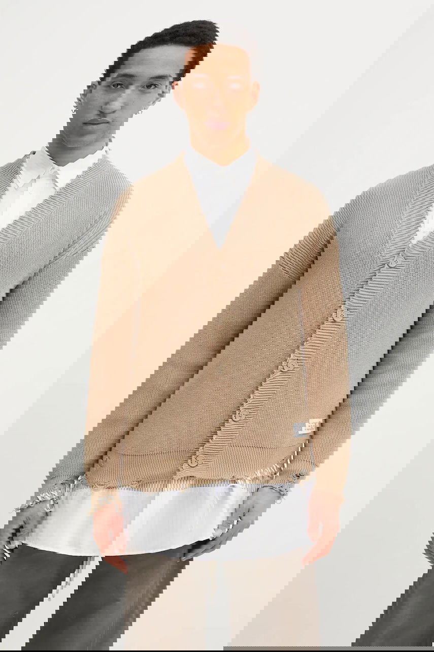 Sveter Maison Margiela Distressed Ribbed Cotton V-Neck Cardigan Béžová | SH0HP0008, 0