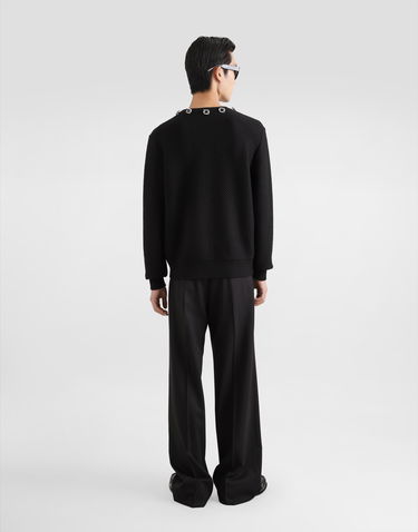 Sveter Dolce & Gabbana Embroidered Wool Round Neck Sweater With Jeweled Buttons Čierna | GXX01ZJCVWSN0000, 2