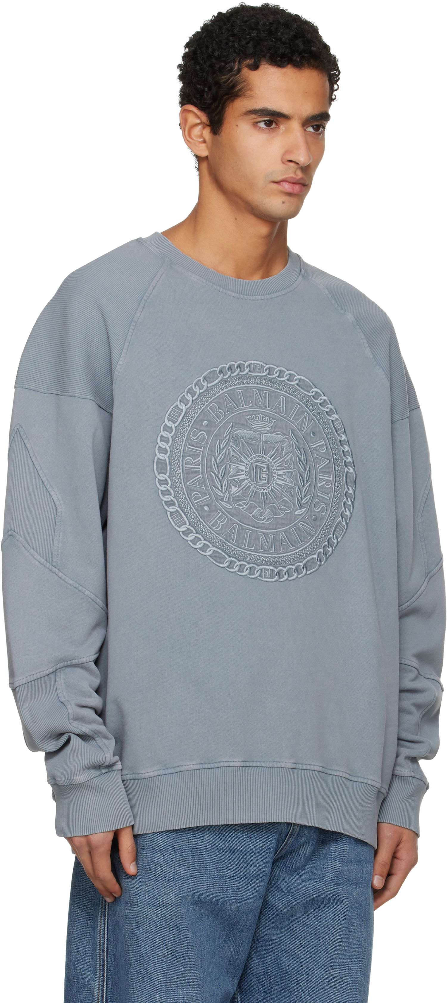 Mikina Balmain Embroidered 'Balmain' Medal Sweatshirt Modrá | FH1JS013BD08, 1
