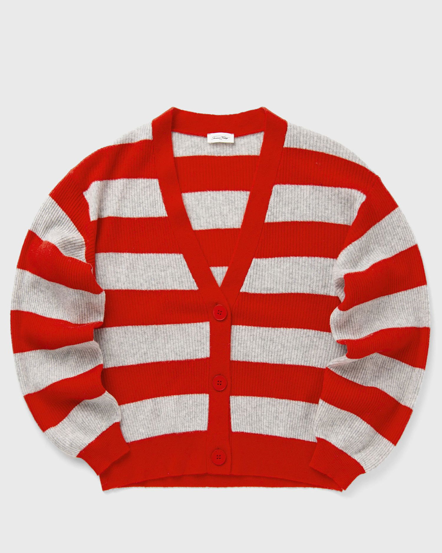 Sveter American Vintage Striped Knit Cardigan Červená | RAX19BE25-GRIS-CHINE-RAYE-FRAISE, 0