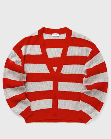 Sveter American Vintage Striped Knit Cardigan Červená | RAX19BE25-GRIS-CHINE-RAYE-FRAISE, 0