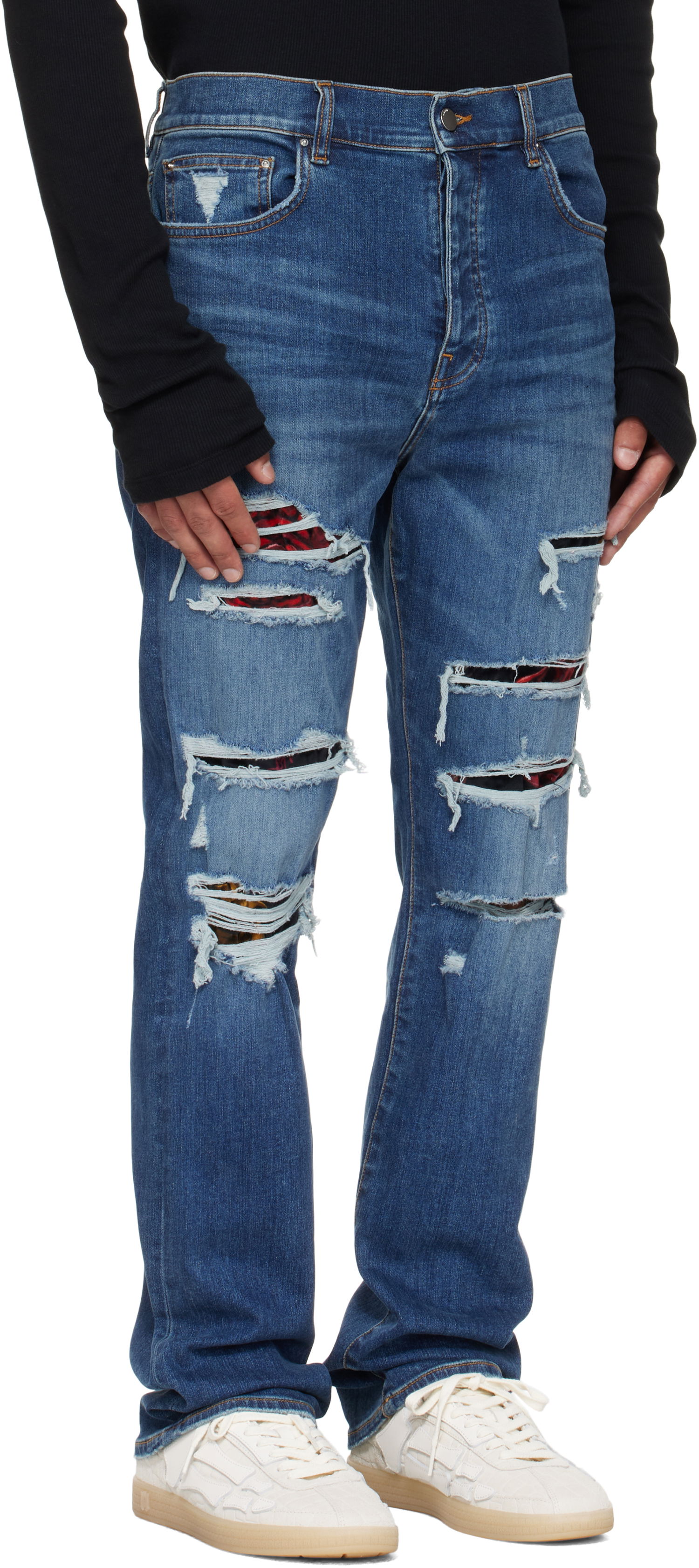 Džínsy AMIRI AMIRI Slim Thrasher Jeans with Floral Velvet Modrá | AMDNSM1022, 1