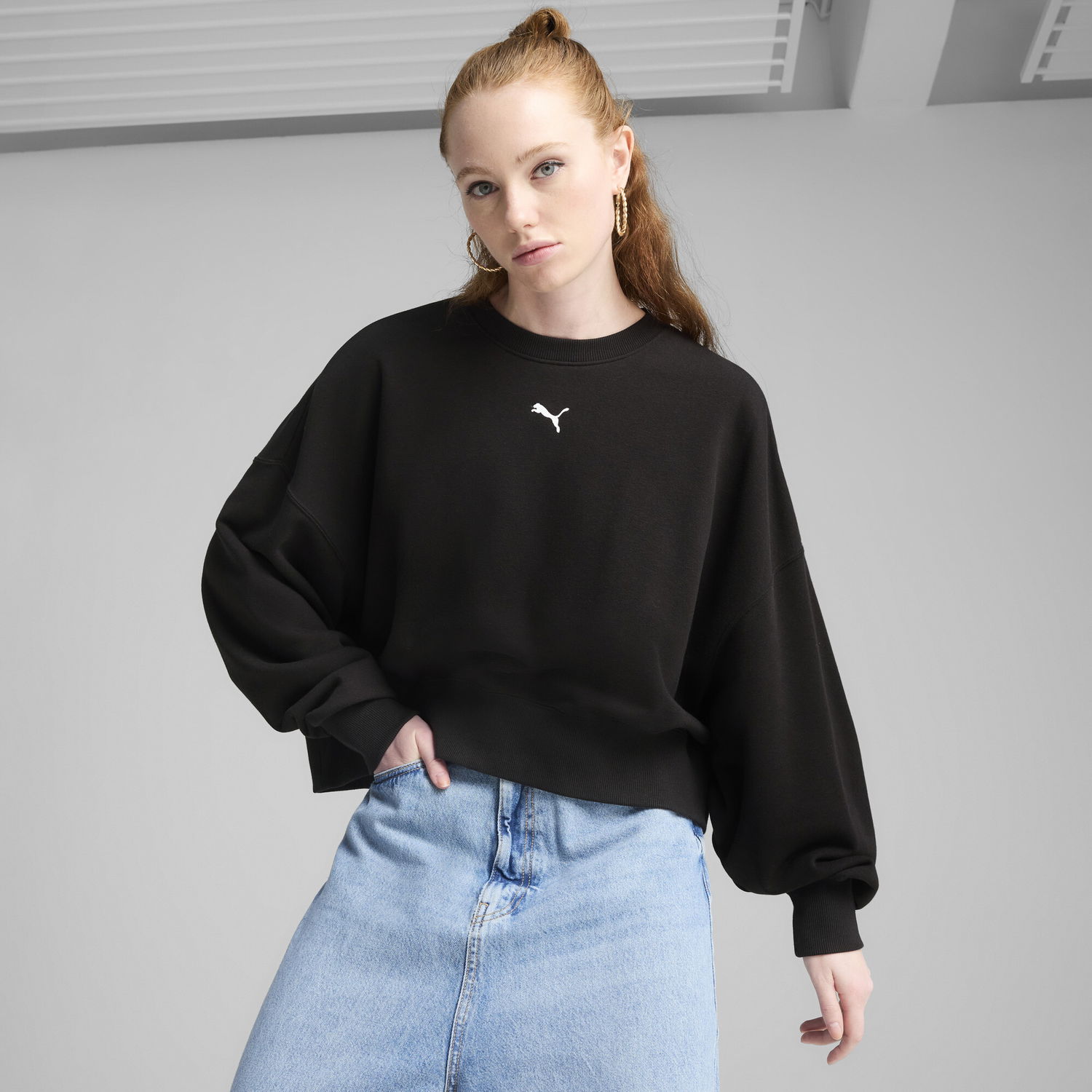 Mikina Puma WARDROBE ESS Oversized Sweatshirt Čierna | 629748_01, 0